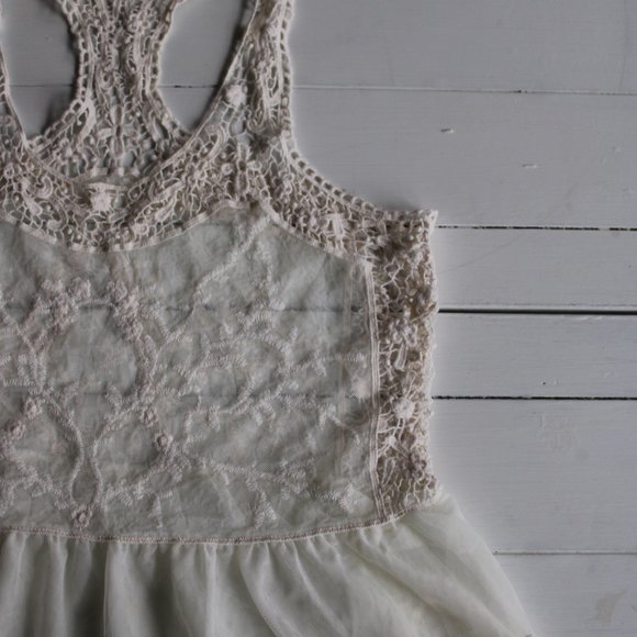 White Bohemian Sheer Lace Tank Top - Picture 1 of 6